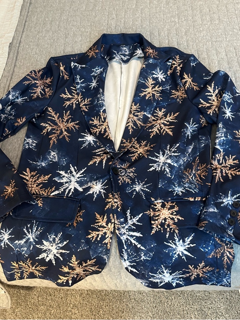 Navy Snowflake Print Men's Blazer